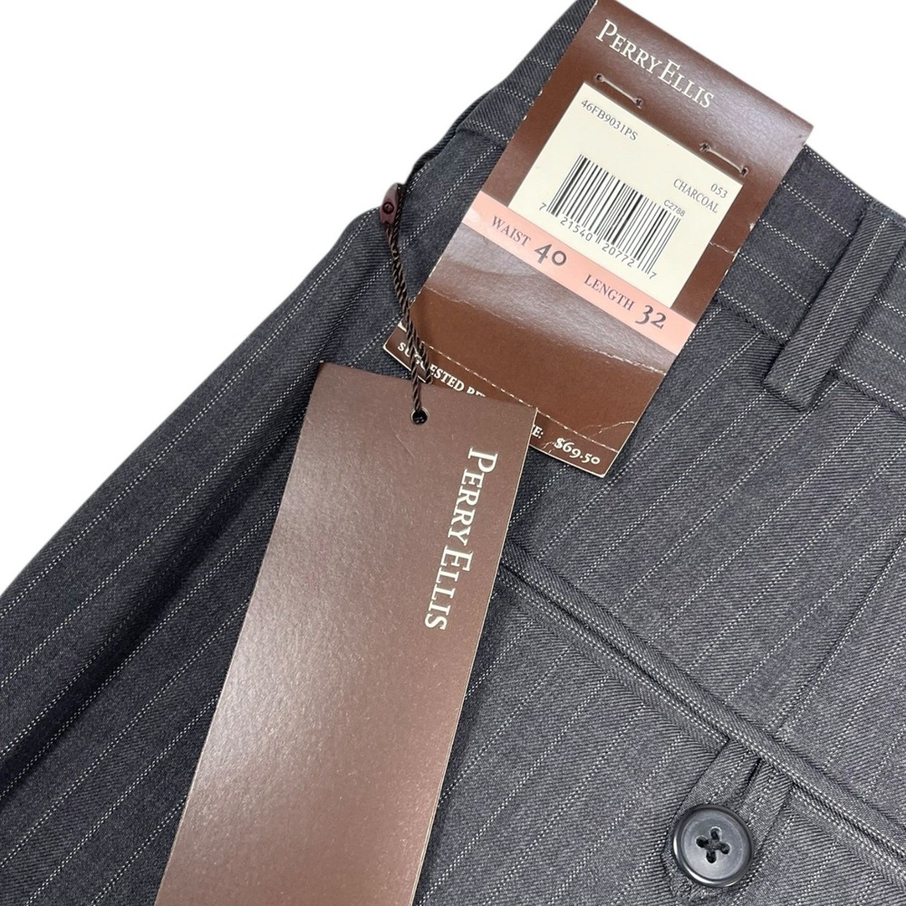 NEW Perry Ellis 40x32 Charcoal Pinstripe Dress Pants Flat Front Corporatecore - Picture 8 of 11